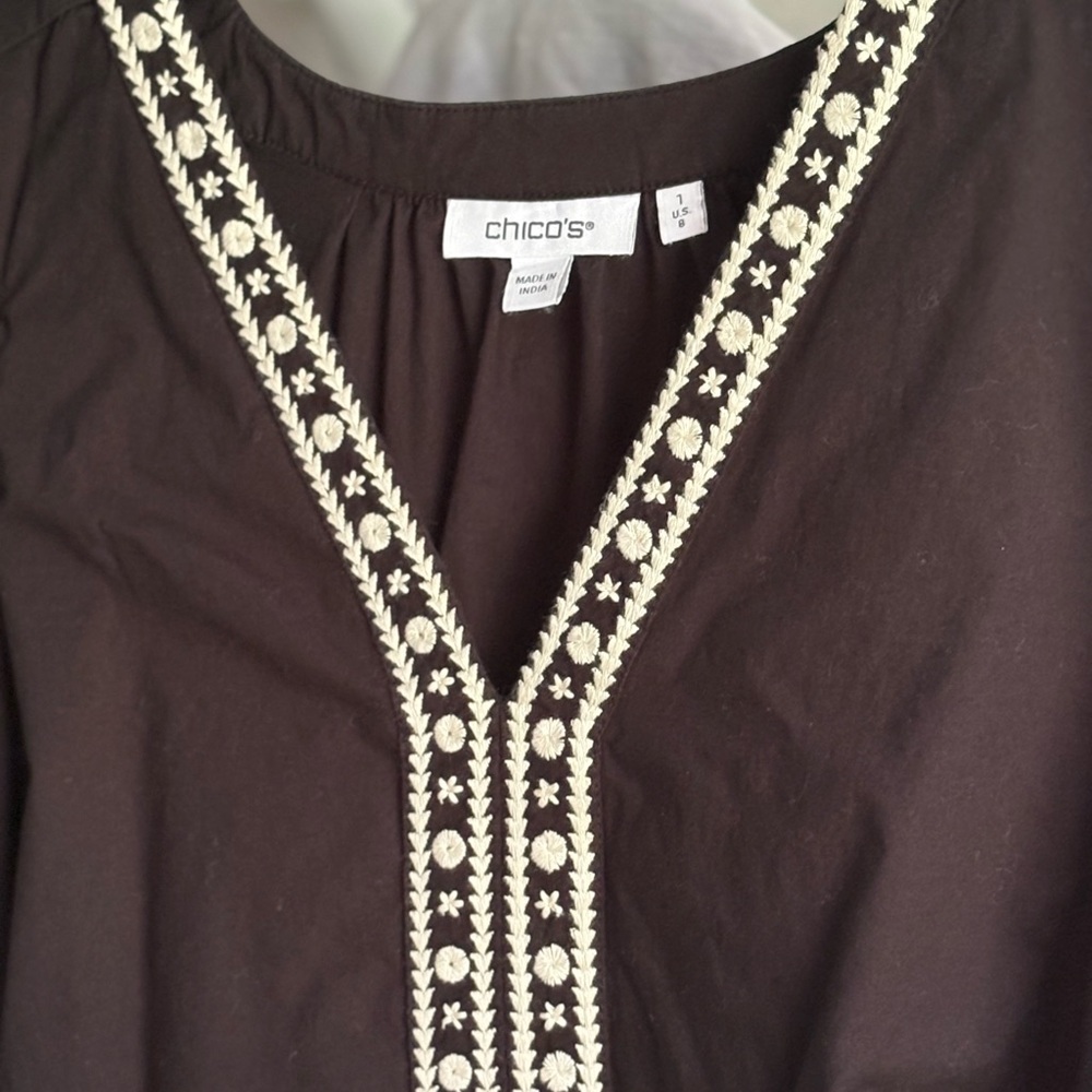 Chico's Black Dress with Cream Embroidering